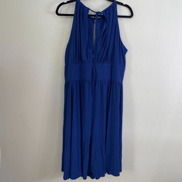 NEW R & M Collection Womens Plus 20W Blue Beaded Waist Sleeveless Halter Dress - Picture 8 of 8